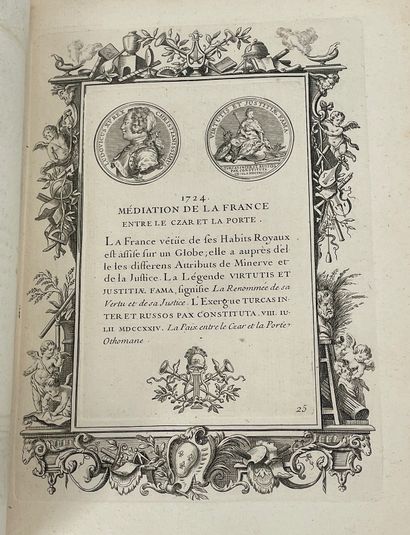 [GODONNESCHE (Nicolas) et G. R. FLEURIMONT?] 
路易十五统治时期的勋章，[1749]（？一本4开的书，以当代全小牛皮...