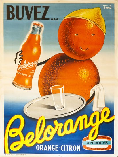 null TONI. Buvez... Belorange. Circa 1955. Affiche lithographique. Chabrillac Imprimeurs...