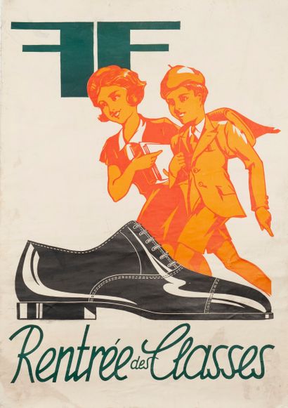 null Trois affiches publicitaires pour les chaussures FF. Impression lithographique....