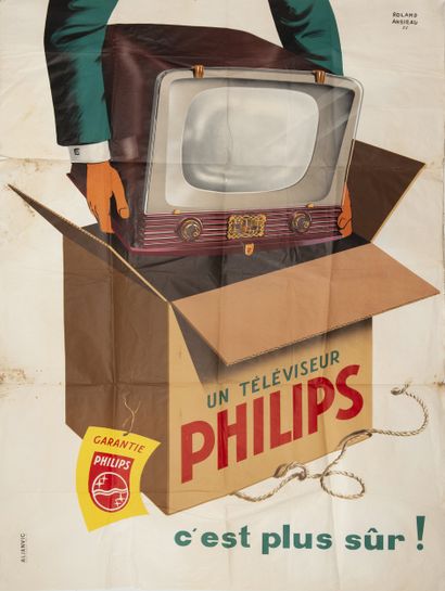 null ANSIEAU Roland. Un téléviseur Philips c'est plus sûr ! 1956. Affiche lithographique....