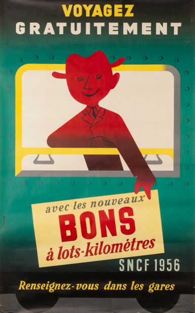 null JOURE. Voyagez gratuitement avec les nouveaux bons à lots-kilomètres. SNCF 1956....