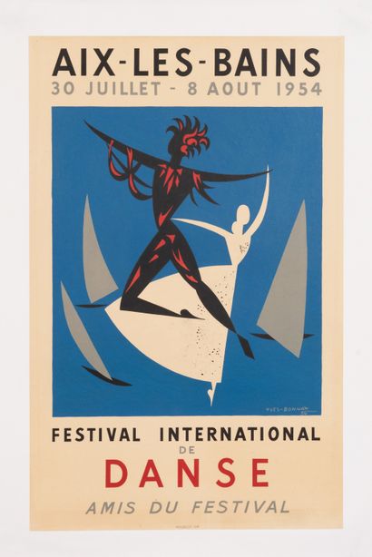 null BONNAT Yves.1954年7月30日至8月8日，艾克斯莱班。国际舞蹈节。平版印刷海报。莫洛。封面，条件非常好。