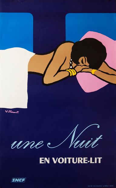 null VILLEMOT Bernard. Une Nuit en voiture-lit. Affiche SNCF n° 163. 1973. Affiche...