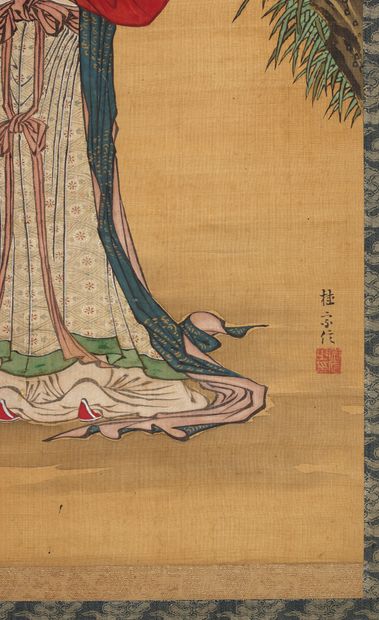 JAPON - Epoque EDO (1603 - 1868) Encre et couleurs sur soie, représentant une beauté...