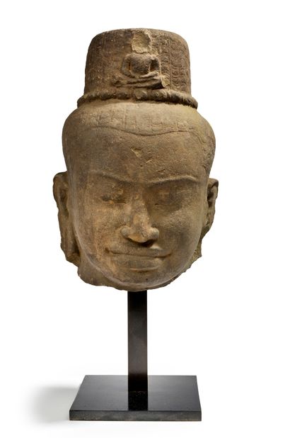CAMBODGE - Période khmère, BAYON, XIIe/XIIIe siècle Head of a stone boddhisattva,...