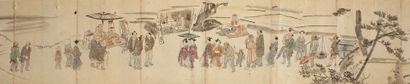 JAPON - XIXE SIÈCLE E-maki, encre et couleurs sur papier, figurant la route d'Edo...