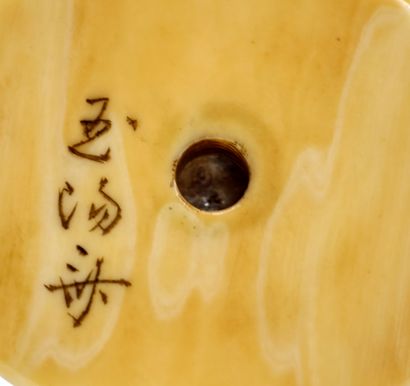 JAPON - Fin XIXe siècle * Netsuke en ivoire, shishi, sa crinière finement bouclée,...