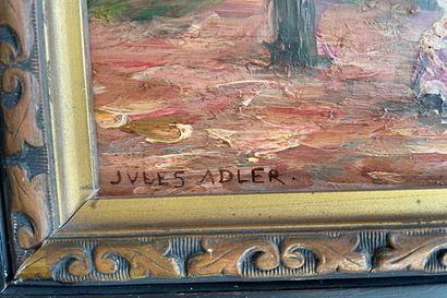 Jules ALDER (1865-1952) 
Lovers on a bench
Oil on panel, signed lower left
25 x 17.5...