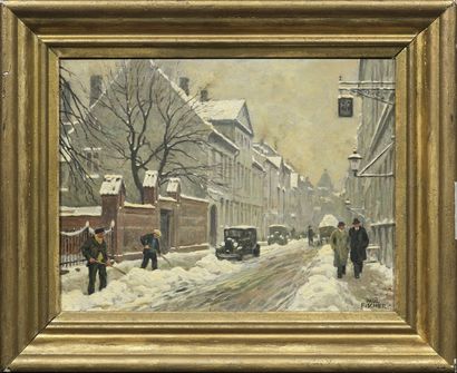 Paul Fischer (1860-1934) 


Snowy street



Oil on panel signed lower right



Stamped...