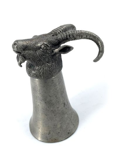 Pewter hunting cup with a goat's head. H...