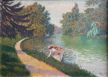 Maurice CHABAS (1862-1947) 
Boat ride, circa 1910
Oil on canvas, signed lower right
73...