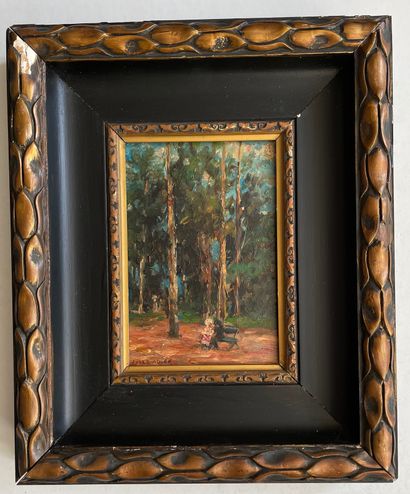 Jules ALDER (1865-1952) 
Lovers on a bench
Oil on panel, signed lower left
25 x 17.5...
