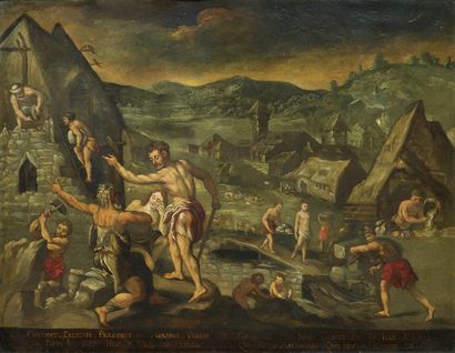 Ecole FLAMANDE, du XVIIème siècle suiveur de Martin de VOS 人类的第一个时代
一对铜板
47 x 58,5...