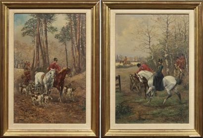 École FRANÇAISE, XIXeme siècle Hunting at Court
Pair of oil on canvas signed H. Elliot
47...