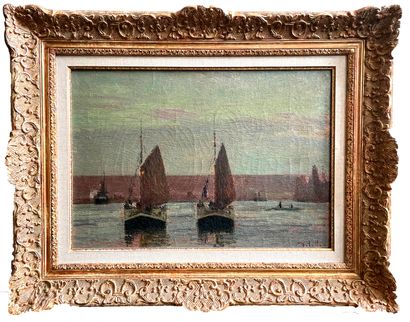 Joseph DELATTRE (1858-1912) 
Bateaux sur la Seine
Huile sur toile signée en bas à...