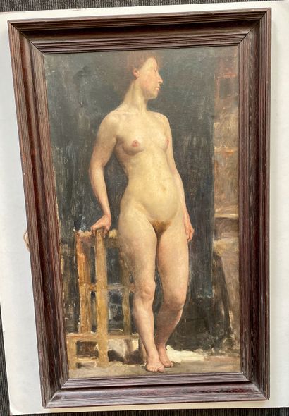 ECOLE FRANCAISE, début XXe 
Académie
Huile sur toile
81 x 46 cm
(restaurations et...