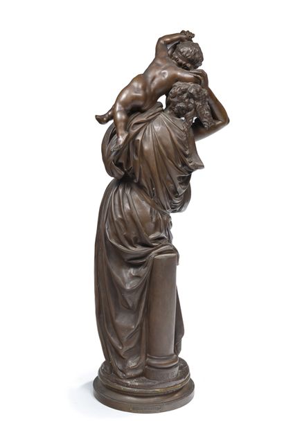 Albert CARRIER-BELLEUSE (1824-1887) 
Femme et enfant
Épreuve en bronze à patine brun...