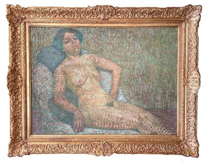 Ecole FRANÇAISE, du premier quart du XXème siècle 
Femme nue allongée
Huile sur toile
Non...