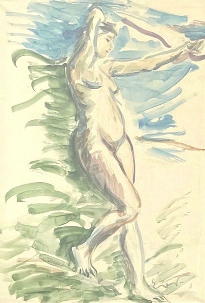 Emile Othon Friesz (1879-1949) 
Femme nue
Aquarelle et mine de plomb sur papier signée...