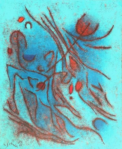 Gustave SINGIER (1909-1984) 
Baigneuse à la fleur, 1966
Huile sur toile signée et...