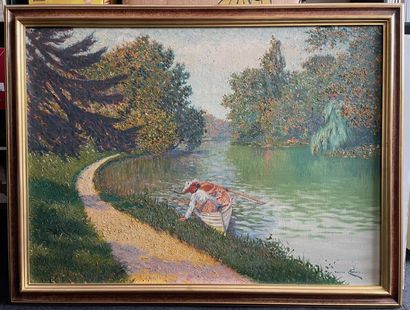 Maurice CHABAS (1862-1947) 
Promenade en barque, circa 1910
Huile sur toile, signée...