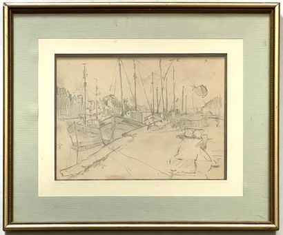 Emile Othon Friesz (1879-1949) 
Trawlers at the quay
Graphite on paper (small moisture...