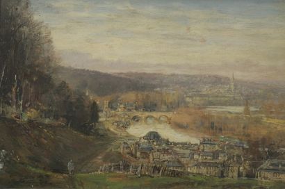 Justin GABRIEL (1838-1920) 
View of the Seine at Meudon
Oil on panel, signed lower...