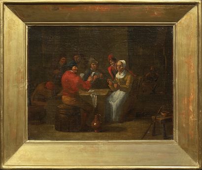 Ecole ITALIENNE, du XVIIIème siècle dans le goût de David TENIERS 扑克牌手
画布
31 x 38...