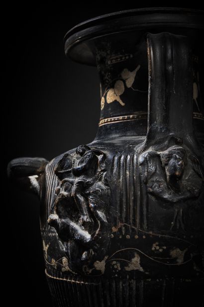 null 
Rare hydria with applied decoration in relief known as "plakettenvasen".



The...