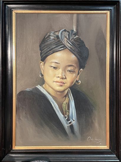 ECOLE VIETNAMIENNE, XXE SIÈCLE 
La mélancolie
Huile sur toile, signée en bas à droite
75...