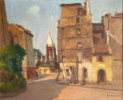 PAUL ANDRÉ JEAN ESCHBACH (1881-1961) 
Village alsacien
Huile signée en bas à droite...