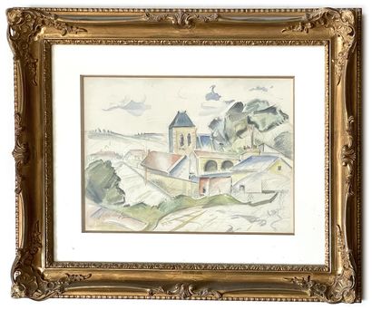 Jean DUFY (188-1964) 
Le Village
Aquarelle et mine de plomb sur papier signée en...