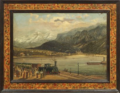 G. v. d. BECKE Bord de lac suisse, 1880 
Toile signée et datée en rouge en bas à...