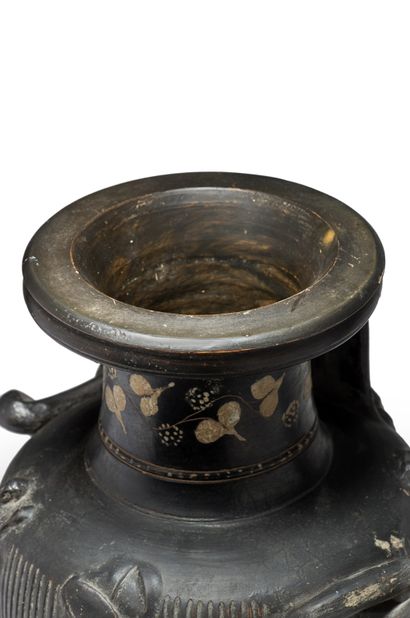 null 
Rare hydria with applied decoration in relief known as "plakettenvasen".



The...