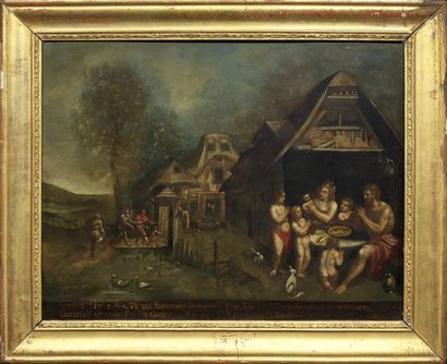 Ecole FLAMANDE, du XVIIème siècle suiveur de Martin de VOS 人类的第一个时代
一对铜板
47 x 58,5...