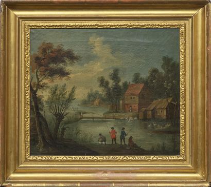 Ecole FLAMANDE, du XVIIIème siècle 
The fishermen
On its original canvas
39 x 35...