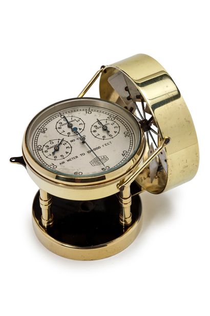 null Brass on-board anemometer, horizontal dial with four counters, carrying case
Signed...