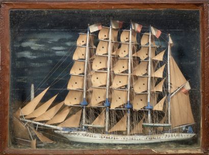 null Diorama
Five-masted ship under sail crossing a sailing ship
France, end of XIXth...