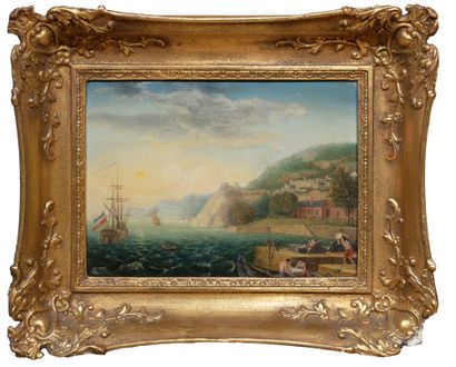 École NAÏVE, fin XIXeme siècle 
Marine
Huile sur toile
24 x 32 cm