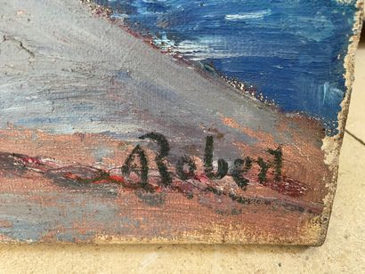 A. ROBERT 
Retour de pêche
Huile sur toile signée en bas à droite
61 x 50,5 cm
Rares...
