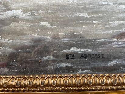 Ecole NAÏVE, début du XIXe siècle 
Mixed ship off Sainte Adresse
Oil on canvas, trace...