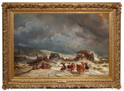 Eugène ISABEY (1804-1886) 
Scène de naufrage, 1856
Huile sur toile signée bas gauche...