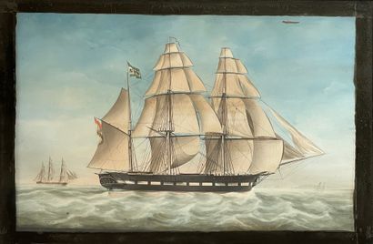 J. SPIRV (?) 
Three-masted barque
Watercolour over pencil signed lower left and dated...