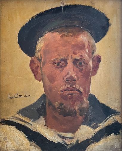 Leon COUTURIER (1842-1935) 
Portrait de marin
Huile sur panneau signée à gauche
27...