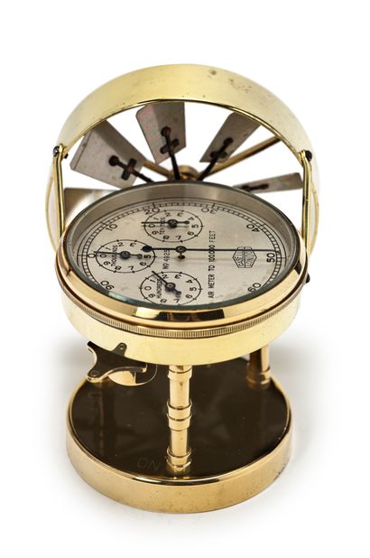 null Brass on-board anemometer, horizontal dial with four counters, carrying case
Signed...