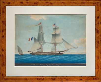 Joseph Honoré Maxim PELLEGRIN (1793-1869) 
The schooner brig "l'Adelie de Nantes"
Watercolour...