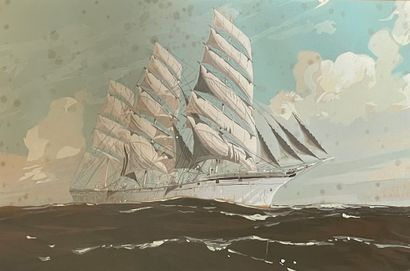 Georges FOUILLÉ (1909-1994), peintre de la marine 
Trois-mâts carré sur mer formée
Paire...