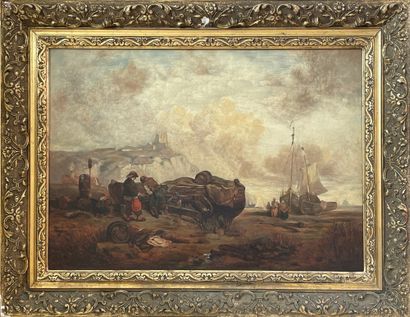 École du Nord, XIXe siècle 
Caulking scene on the riverbank
Oil on canvas
39 x 57...