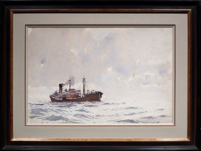 MARIN-MARIE (1901-1987) 
Cargo par petit temps
Aquarelle non signée
37 x 56 cm (à...