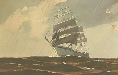 Georges FOUILLÉ (1909-1994), peintre de la marine 
Trois-mâts carré sur mer formée
Paire...